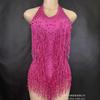 Traje de Performance de Palco Latino Elástico de Peça Única de Cantora com Franjas Coloridas de Strass de Corte Alto em Várias Cores para Mulheres
