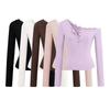 Top Irregular de Hombro Caído American Hot Girl para Mujer Otoño Nuevo Encaje de Botones Slim Fuera del Hombro Camiseta Abotonada de Manga Larga