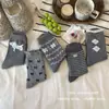 Nuevos Calcetines de Lana para Mujer Otoño e Invierno, Combinación de Colores Grises con Lazo, Calcetines Cálidos Espesos de Media Pantorrilla, Calcetines Holgados para Mujer