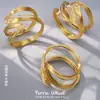 Pulsera de Lujo Ligero Abierta Multivueltas, Pulsera Geométrica de Acero Inoxidable Chapado en Oro, Estilo Femenino, Joyería Elegante y Delicada Apilable