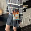 Bolso cubo de paja a rayas de arcoíris estilo coreano, bolso de mano mini simple, bolso bandolera tejido versátil para mujer