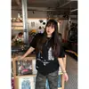 Camiseta Tendência de Algodão Puro de Manga Curta para Mulheres com Estampa Texturizada Pintada à Mão, Misteriosa, Simples, Versátil e Descolada