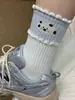 Calcetines de moda lindos y dulces para primavera y otoño, calcetines versátiles de perro de dibujos animados, calcetines de oso estilo preppy para mujer