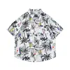 Camisa azul ligera de verano con cuello cubano para vacaciones en la playa para hombres y mujeres, corte holgado moderno, talla grande, camisa hawaiana de manga corta