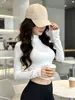 Camiseta Feminina Manga Longa Outono Inverno Sexy Recorte na Cintura Justa Hot Girl Camada Interna Gola Meia Alta Camisa Base