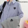 Nova camisa listrada azul de casal Love, camisa listrada vertical azul e branca de manga comprida para homens e mulheres, design feminino Sense Niche Trendy
