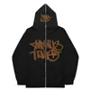 Exportación Transfronteriza Marca de Tendencia de Nicho Europea y Americana m's Sudadera con Cremallera Estampada Hip-Hop Cárdigan con Capucha para Pareja
