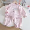 Traje casual para niñas Nuevo de primavera y otoño Dulce estilo occidental Moderno Sudor Pantalones de sudor Conjunto de dos piezas para niñas pequeñas Moderno