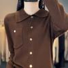 Tejidos de Lana Peinada Cardigan Tipo Polo con Bolsillo para Corbata Color Sólido Chaqueta Camisa de Un Solo Botón Ropa Nueva para Mujer 2024
