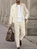 Conjunto casual masculino liso com zíper e bolso, apresentando uma jaqueta cardigã slim fit com gola de lapela e calça esportiva com cordão