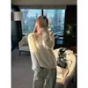 5885# Suéter de Lana Cachemir Suave y Esponjoso, Color Leche Ligeramente Dulce, Sin Costuras Integradas, Top para Otoño e Invierno