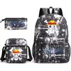 Mochila Escolar One Piece Luffy Transfronteiriça Mochila de Ombro Estojo de Lápis Bolsa de Lona de Três Peças Grande Capacidade Rei dos Piratas