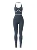 Macacão de yoga estilo europeu e americano com gola halter para mulheres, novo macacão fitness sem costura, roupas esportivas para fitness ao ar livre