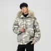 Jaqueta de Algodão com Gola de Pelo Estilo Americano para Homens, Casaco de Trabalho Espesso e Quente de Algodão para o Inverno, Parka Masculina