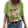 Camiseta de manga corta con cuello en V y estampado de conejo para mujer, estilo europeo y americano, de Amazon, combinable con todo, 2025