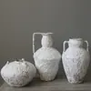Jarrón de Cerámica Jingdezhen Blanco Escarchado, Estilo Retro Nostálgico Hotel y Casa de Huéspedes Wabi-Sabi Arreglo Floral Adorno Zen, Jarra de Cerámica Rústica
