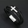 Pulseira Explosiva Pulseira de Liga Europeia e Americana Pulseira Masculina Cruz Fivela Magnética Multicamadas Simples Tecido Couro Jóias