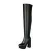 Botas de Cano Alto Elásticas Estilo Hot Girl Outono/Inverno 2026 Tamanhos 40-45 Salto Alto Grosso Zíper Lateral Ajuste Slim Botas Longas
