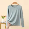 Camiseta Camada Base Térmica Gola Redonda Nano Fleece para Mulheres Manga Longa Slim Fit Roupa Íntima Versátil Roupa de Outono Top