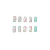 Producto popular de comercio exterior: Set de 24 uñas con diseño de margarita fresca para primavera y verano, colores contrastantes, uñas postizas rectangulares de longitud media únicas, al por mayor