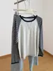 Nueva colección de principios de otoño: Camiseta de manga larga con diseño de bloques de color y patchwork, mangas raglán, cuello redondo, fácil de combinar, top casual y cómodo para mujer
