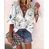 Camisa informal con cuello alto y flores de talla grande a la moda de primavera transfronteriza entre Europa y Estados Unidos.