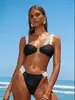 2027 Verão Novo Europeu e Americano Cruzado Feminino Sexy Conjunto de Três Peças Biquíni Duas Peças Estilo Férias Algodão para Mulheres