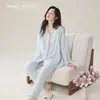 Terno Yuezi de algodão puro, camada dupla de fio de algodão, pós-parto, mulheres grávidas, traje de amamentação, primavera e verão, absorvente de suor, respirável, conjunto de traje de enfermagem para casa de maternidade