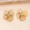 Brincos Populares de Aço Inoxidável Transfronteiriços, Brincos em Camadas com Formato de Flor e Diamantes, Design Personalizado e Exagerado, Joias de Aço Titânio Banhado a Ouro 18K