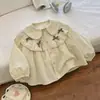 Coleção de Ano Novo de 2026: Camisa Infantil com Laço e Renda, Jaqueta Versátil Moderna e Estilosa para Bebês