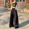 Pantalones de traje retro estilo americano, corte holgado, cintura alta, pierna ancha, pantalones casuales para mujer, pantalones de pierna recta para otoño, pantalones versátiles de largo completo