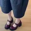 Elegantes zapatos Mary Jane de tacón alto para mujer con cierre de velcro, corte bajo, suela gruesa, adecuados para personas petite, para ir al trabajo, zapatos pequeños de piel
