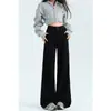 Jeans anchos negros de alta gama para mujer, nuevo estilo de otoño, de cintura alta, corte holgado, adelgazantes, pierna recta, fluidos, pantalones hasta el suelo