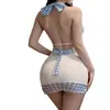 Lingerie de Empregada Estilo Japonês, Sedutora e Fofa, Roupa de Empregada Puro Desejo, Conjunto de Camisola Azul Sexy com Laço Tímido