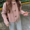 Suéter Twist com Botão de Chifre Estilo Japonês Novo Primavera e Outono Cardigan Feminino Jaqueta Curta Tricotada Solta Feminina Preguiçosa