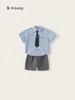 Ropa Infantil Yubao Verano Nuevo Traje de Ropa para Niños Camisa Simple Casual a Rayas Shorts Casuales Conjunto de Dos Piezas