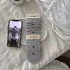 Calcetines grises lechosos para mujer para otoño e invierno, calcetines japoneses de encaje hasta la mitad de la pantorrilla con lazos, patrón floral sin costuras, borde con volantes, calcetines largos apilados
