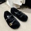 Zapatos Mary Jane Peludos para Mujer en Otoño e Invierno, Zapatos de Maternidad Forrados de Felpa, Zapatos de Algodón, Brisa Nocturna Francesa, Suaves Zapatos de Felpa
