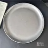 Plato Redondo de Acero Inoxidable Vintage con Estilo Industrial, Plato para Barbacoa, Charola de Cafetería, Plato para Postre, Plato Plano de Hueso, Plato Poco Profundo