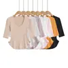 Top de Manga Media Ajustado Estilo Dibujo Animado, Nueva Camiseta Ligera Adelgazante con Cuello en U Grande para Primavera/Verano
