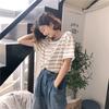 Camiseta de Manga Corta para Mujer 2025 Nuevo Verano Estilo Preppy Holgada Aspecto Adelgazante Rayada Tops Estudiante Camiseta de Mujer Tendencia Ins