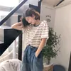 Nueva Camiseta de Verano Estilo Universitario Holgada Adelgazante a Rayas para Estudiante Tops para Mujer Camiseta de Manga Corta Trendy para Mujer