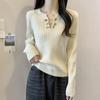 Diseño Talla Extra Hombro Derecho Cuello en V Manga Larga Tejido para Mujer en Otoño e Invierno para Chicas Gordas para Lucir Delgadas y Cubrir la Carne, Tejido Corto