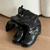 2026 Botas de Pierna de Pantalón Negras con Remaches Retro Tacón Grueso Fruncidas Apiladas Botas de Vaquero Occidentales Botas de Montar Botas Largas para Mujer