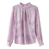 Camisa de Chiffon Jacquard com Gola Alta Top Feminino Outono Novo Solto Estilo Profissional Ol Camisa de Manga Comprida Feminina