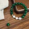 Pulseira de Ágata Verde e Mármore Branco Estilo Chinês Retro Moda Versátil Simples Elegante Alto Padrão Nicho Joia de Mão Personalizada para Mulheres