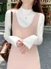 Camisa de base para mulheres, outono e inverno, top estiloso para usar por baixo, suéter de tricô novo estilo, suéter de gola semifechada, tamanho único