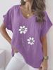 2026 Verano Transfronterizo Europeo y Americano Popular Talla Grande Ropa de Mujer Comercio Exterior Estampada Cuello en V Casual Mangas Cortas Tipo Murciélago Top para Mujer