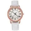 Reloj Wish para Mujer Reloj Simple para Mujer Incrustado con Diamantes Luminoso Retro Correa de Cuero Reloj de Cuarzo Fabricante Reloj Blanco Morado