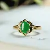 Anillo de jade malayo oro incrustado jade circón diseño creativo de nicho estilo ins anillo de moda versátil Múltiples Venta al por mayor